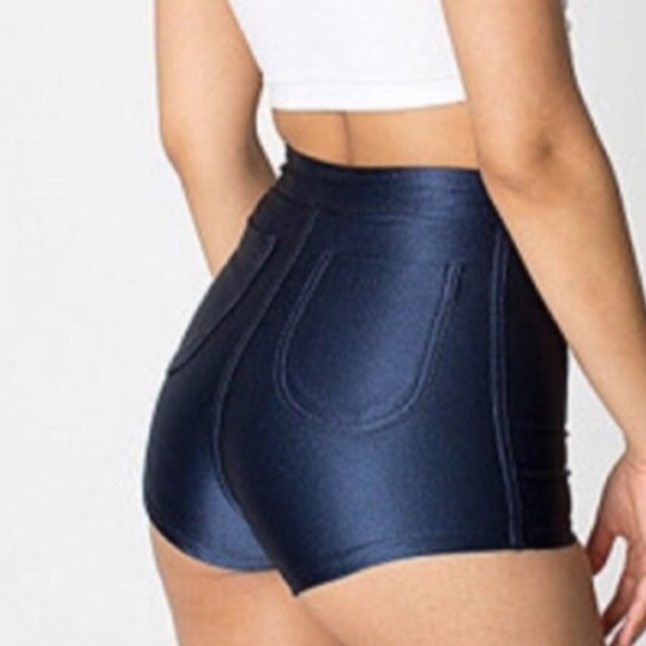 American Apparel High Waisted Shiny Disco Shorts - Picture 2 of 6
